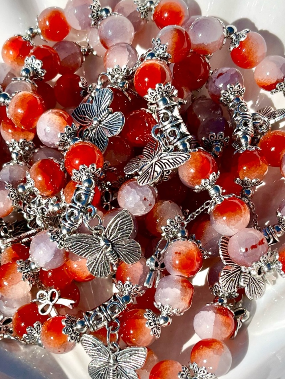Boho Bows & Butterfly Glass Beaded Bracelet NWOT